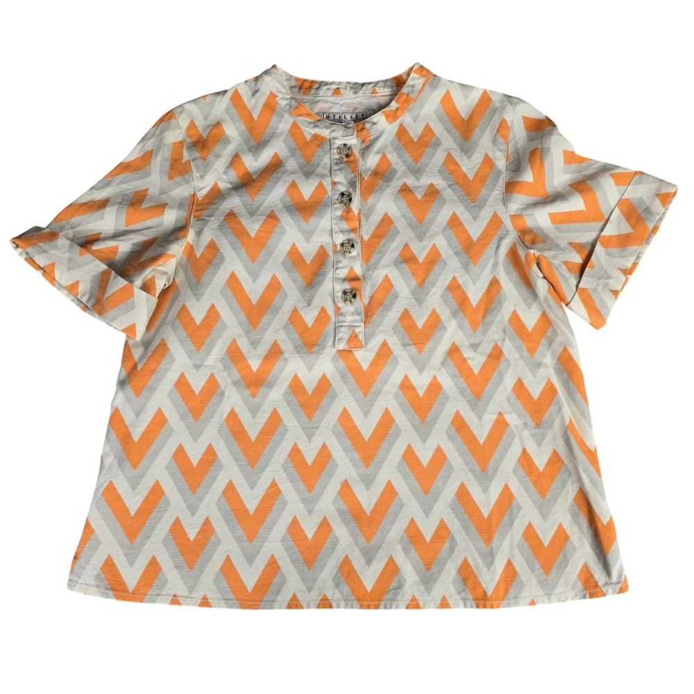 Utility Canvas Chevron Print Henley Shirt Small Made in USA‎ Cotton
